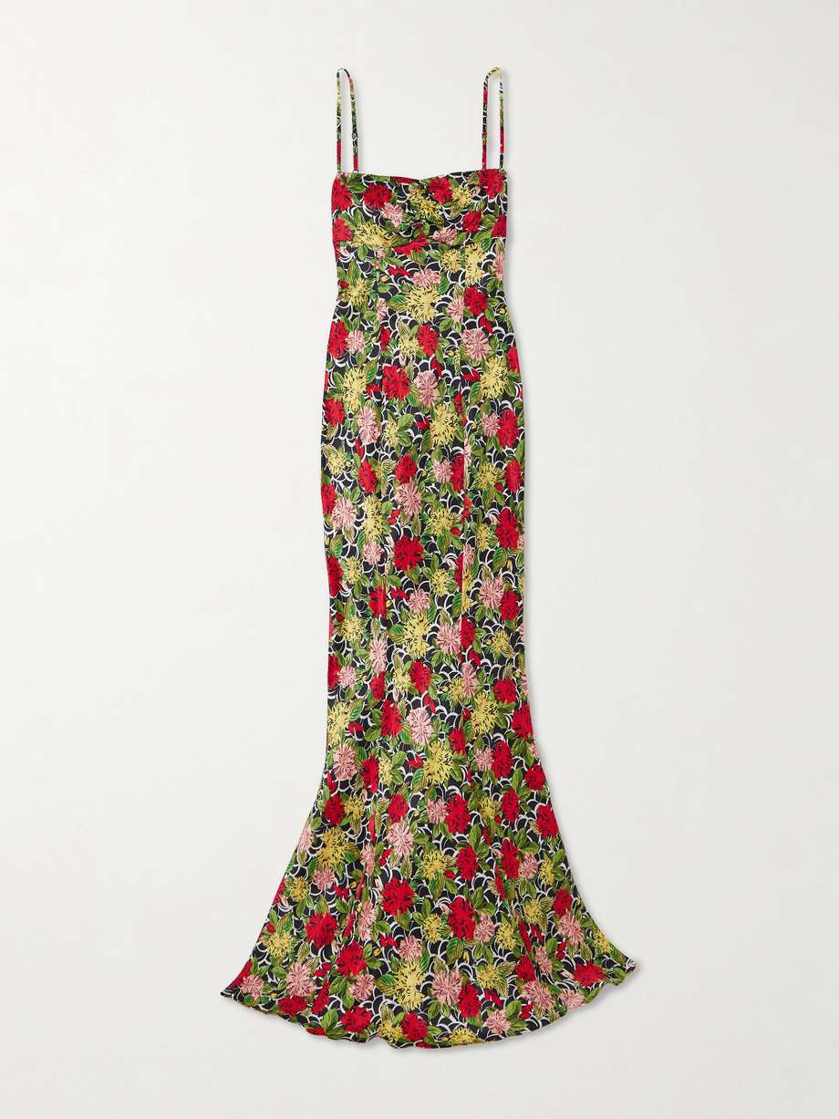 renee printed silk-satin gown