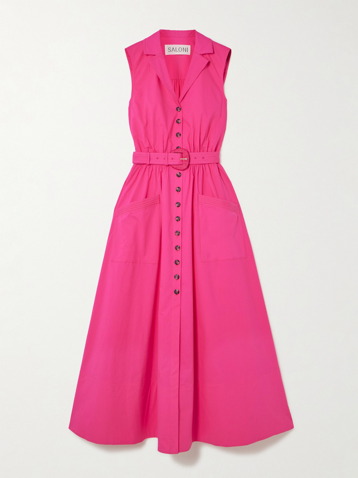 Saloni Kirat Belted Cotton-blend Midi Shirt Dress In Pink