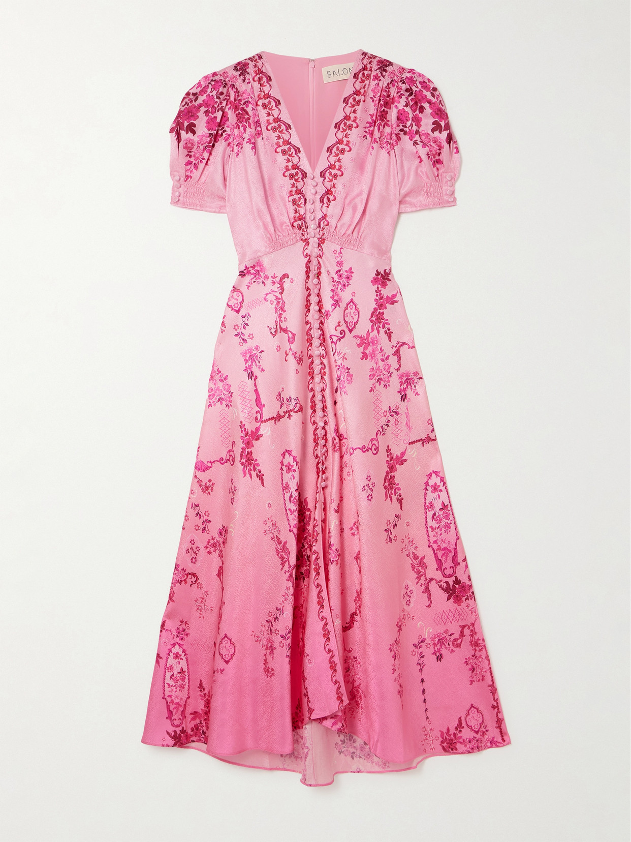 Saloni Lea Printed Silk-satin Midi Dress In Pink