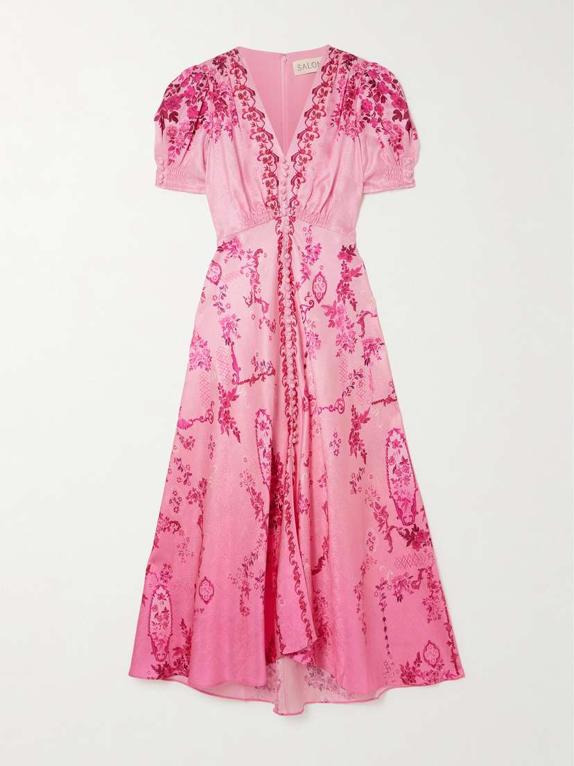 Saloni Lea Printed Silk-satin Midi Dress