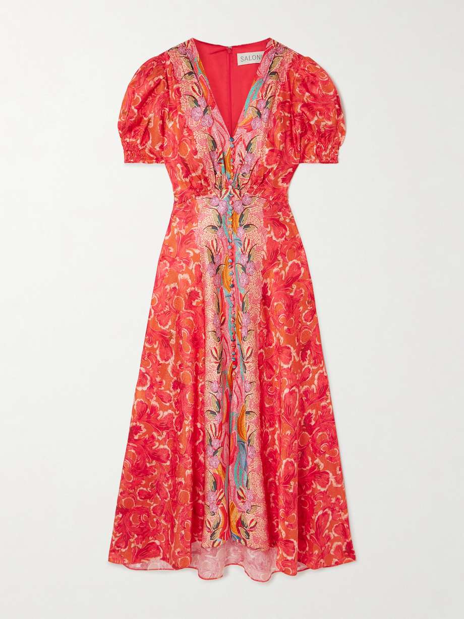 lea printed silk-satin midi dress
