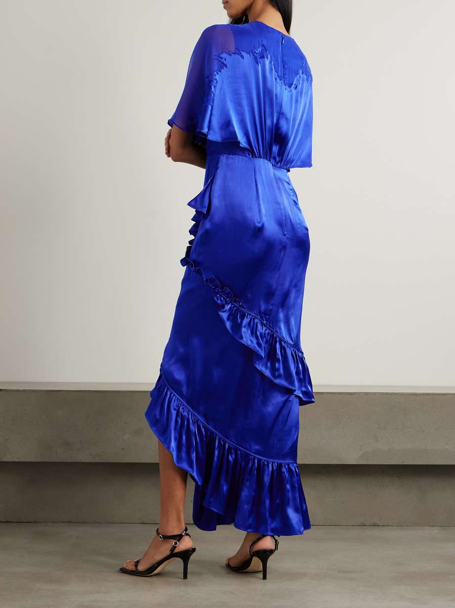 rose ruffled wrap-effect devoré satin and chiffon maxi dress