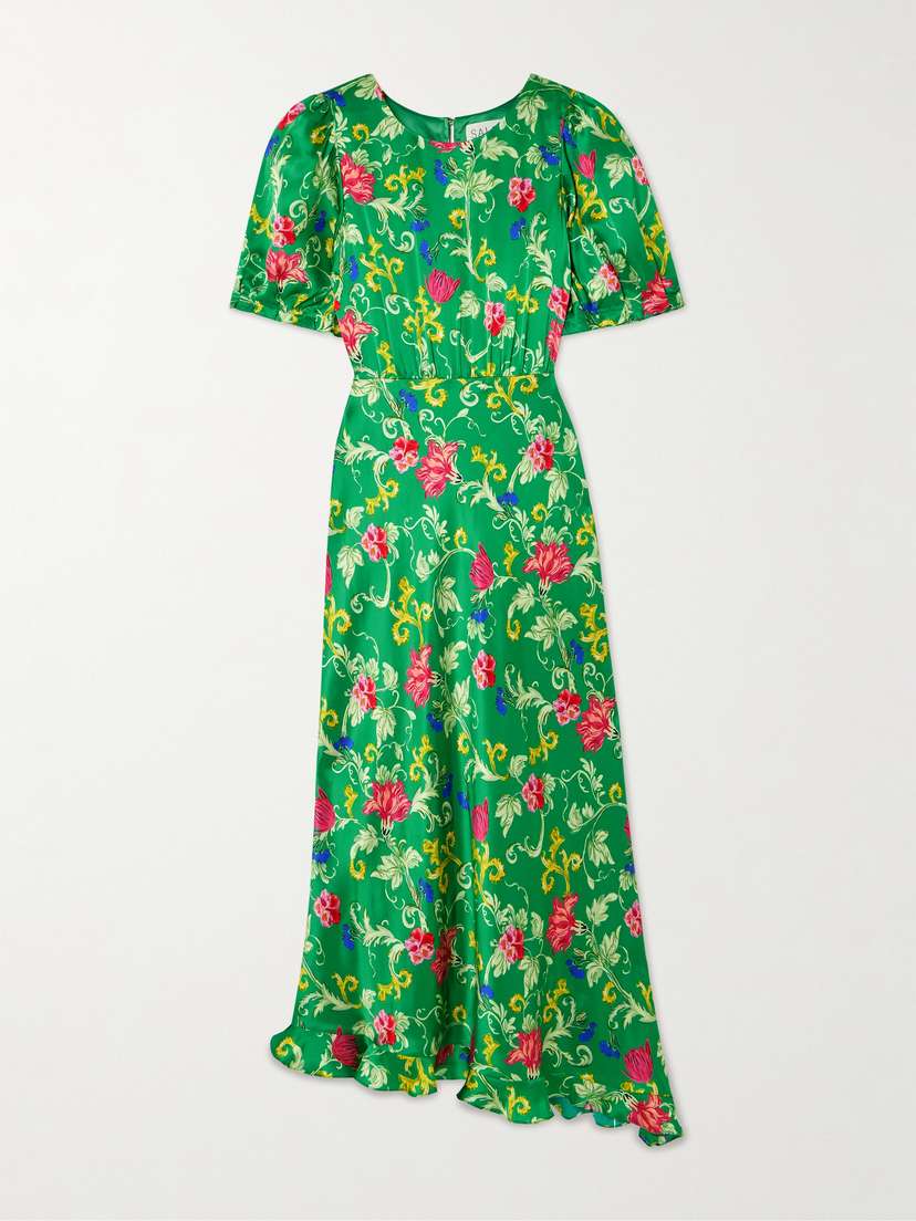 Saloni Vida D Ruffled Floral-print Silk-satin Dress