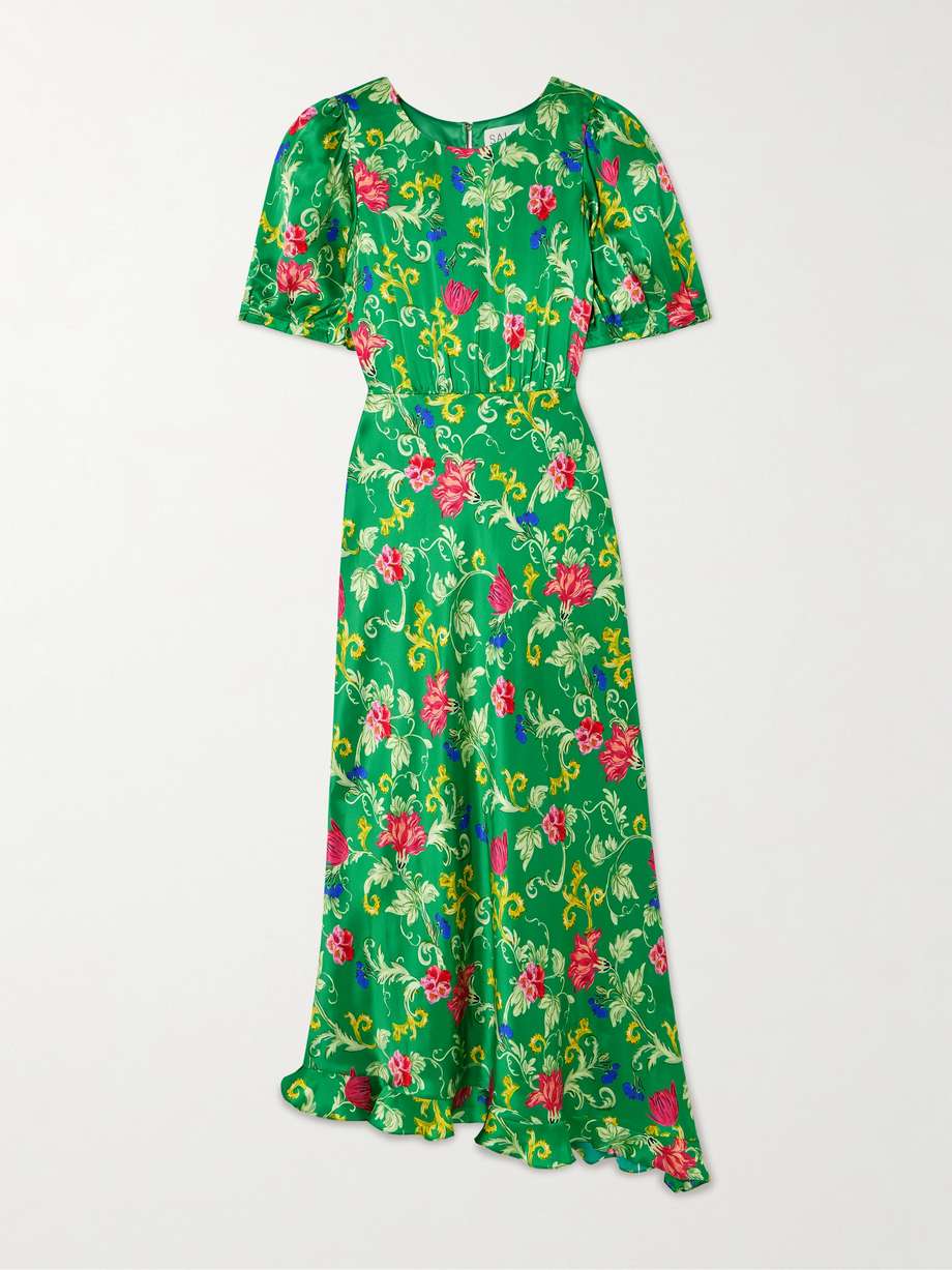 vida d ruffled floral-print silk-satin dress