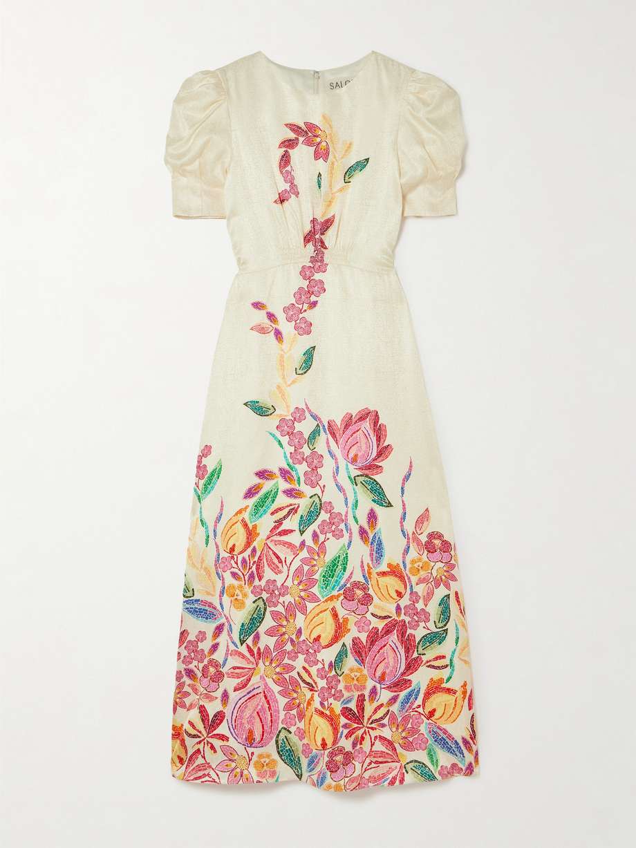 bianca printed silk-jacquard midi dress