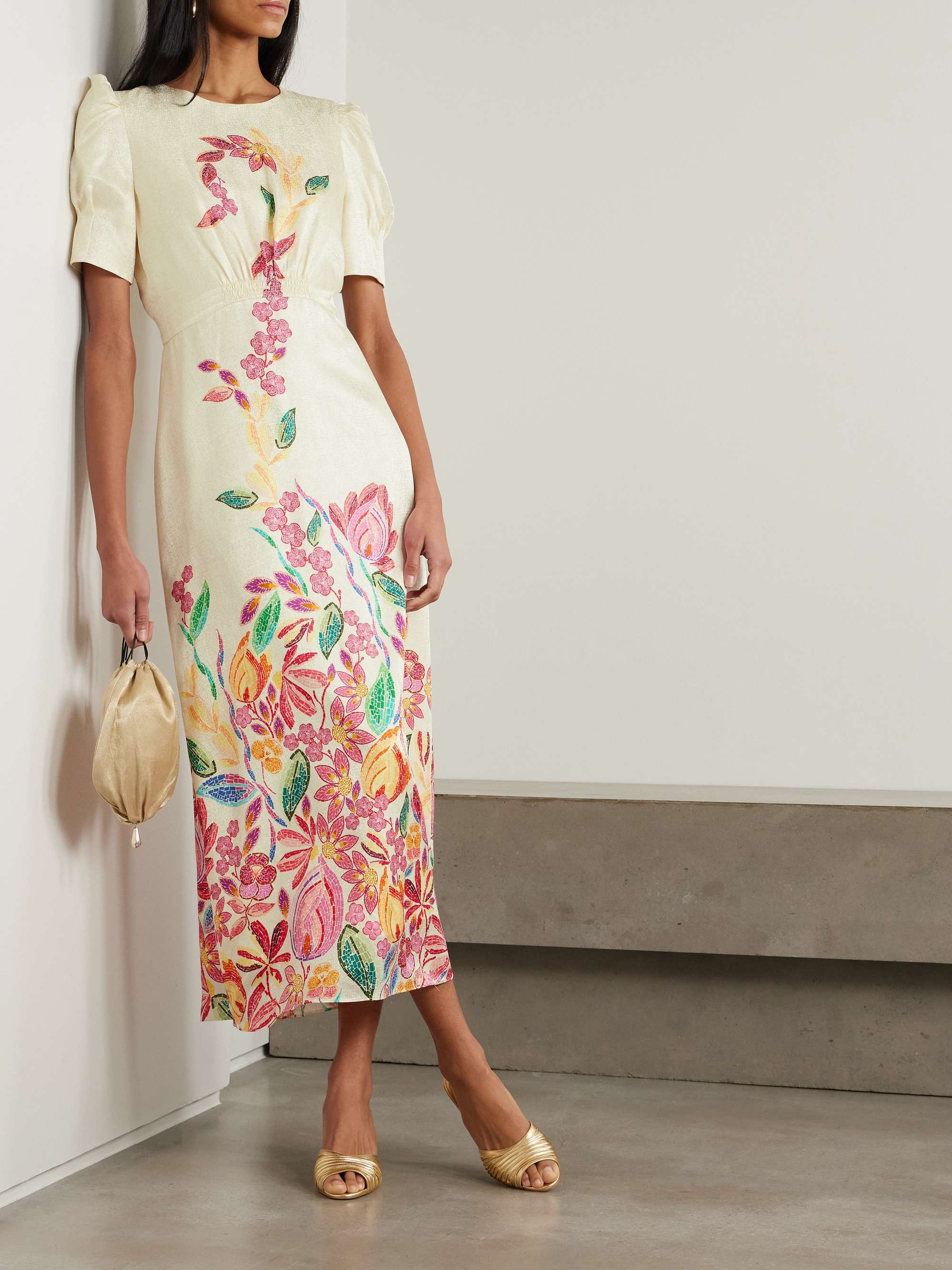 SALONI Bianca printed silk-jacquard midi dress