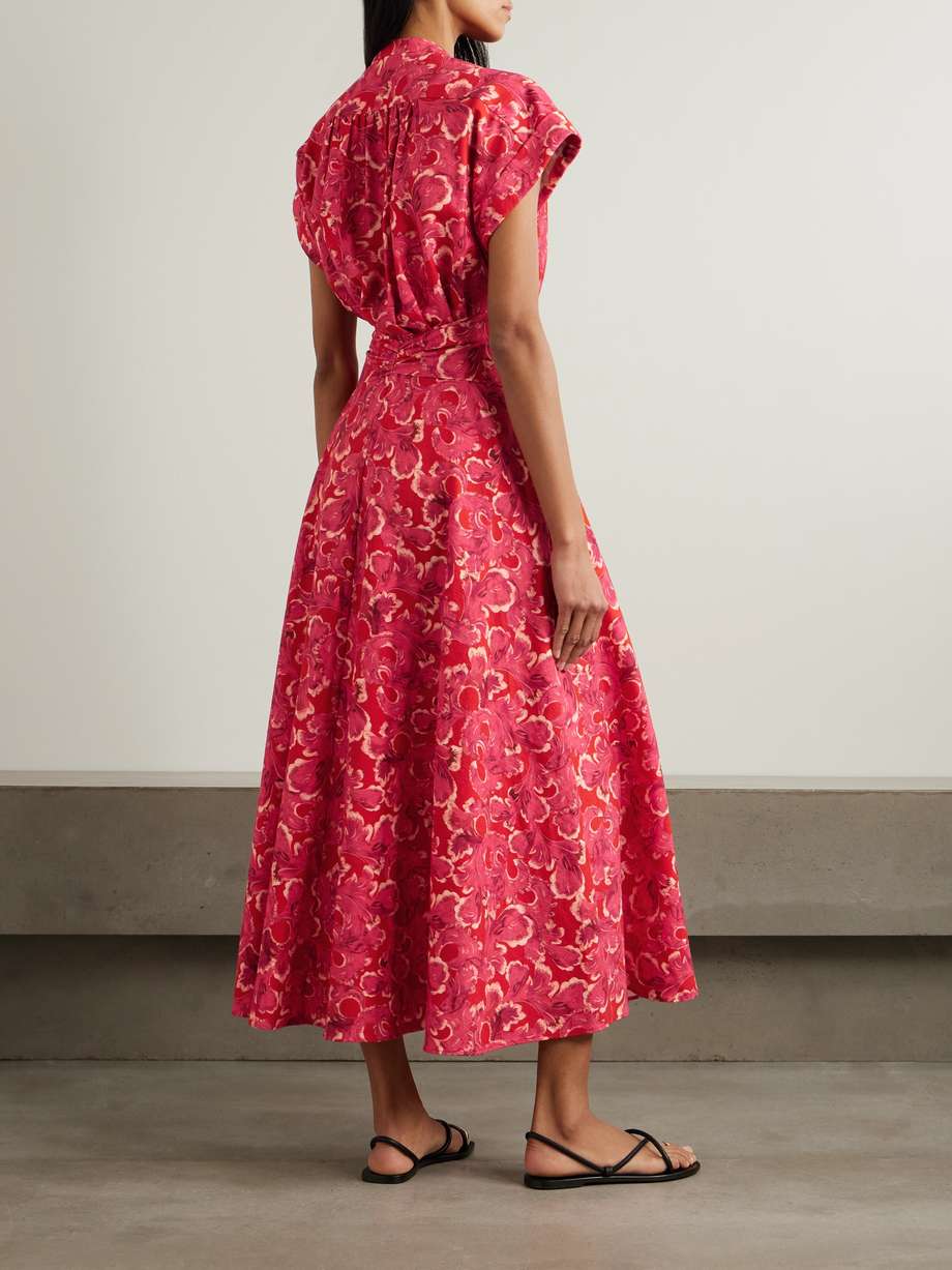 neesha belted floral-print cotton-voile midi dress