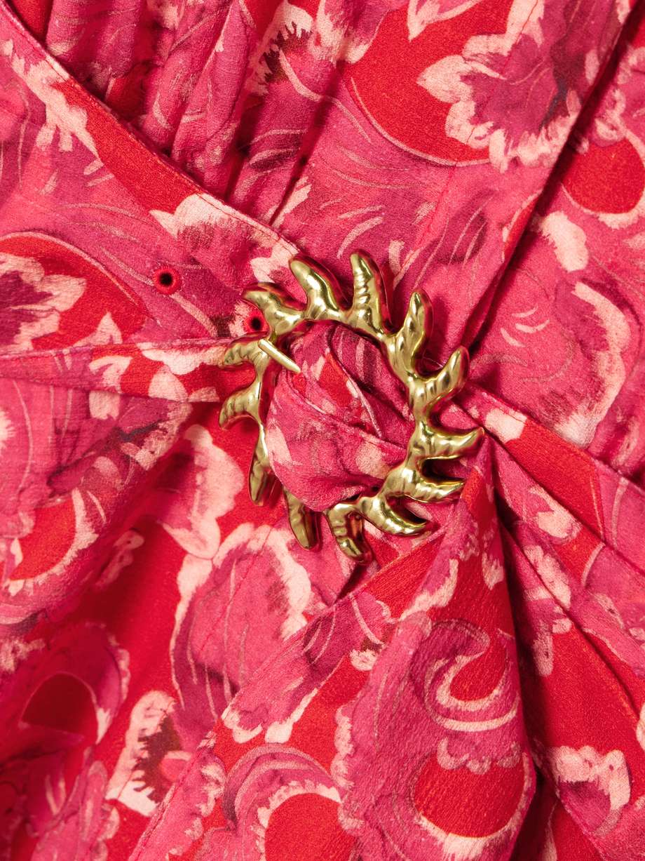 neesha belted floral-print cotton-voile midi dress