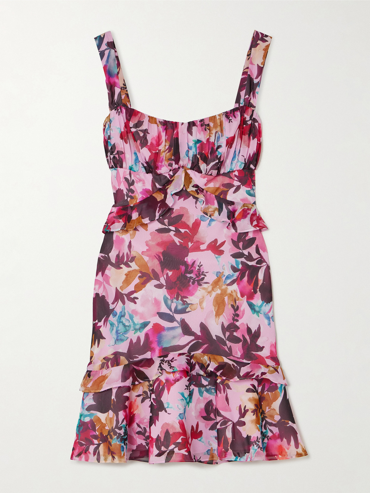 Saloni Chandra Ruffled Floral-print Silk Crepe De Chine Mini Dress In Purple