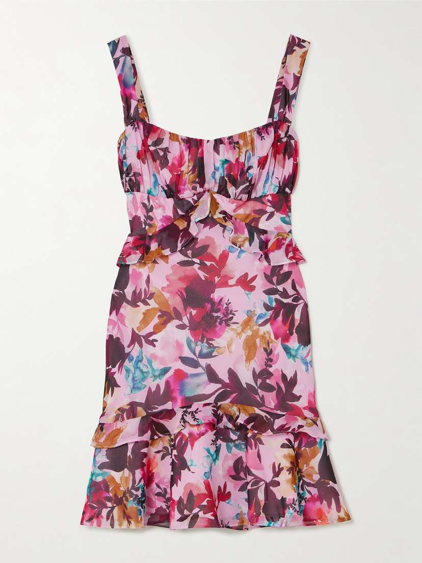 Saloni Chandra Ruffled Floral-print Silk Crepe De Chine Mini Dress