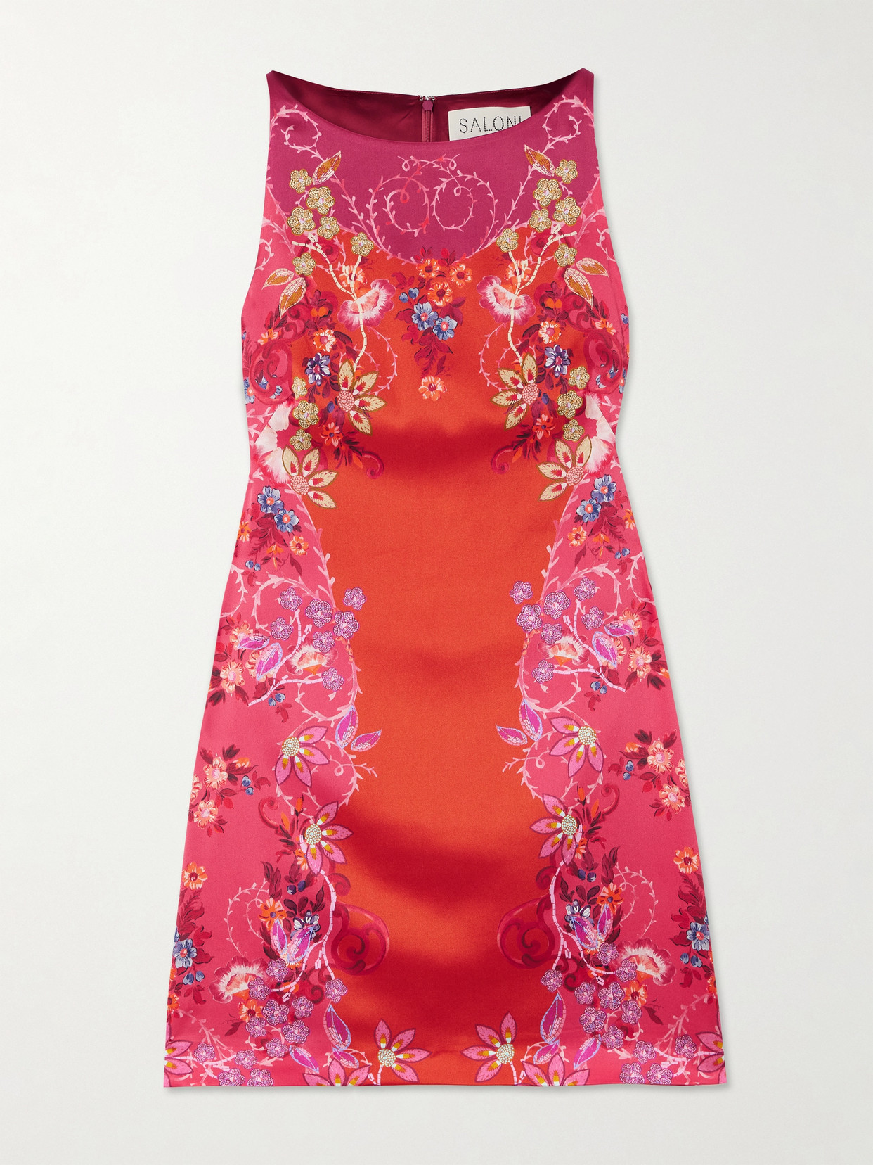Saloni Alba-b Printed Silk-blend Satin Mini Dress In Pink