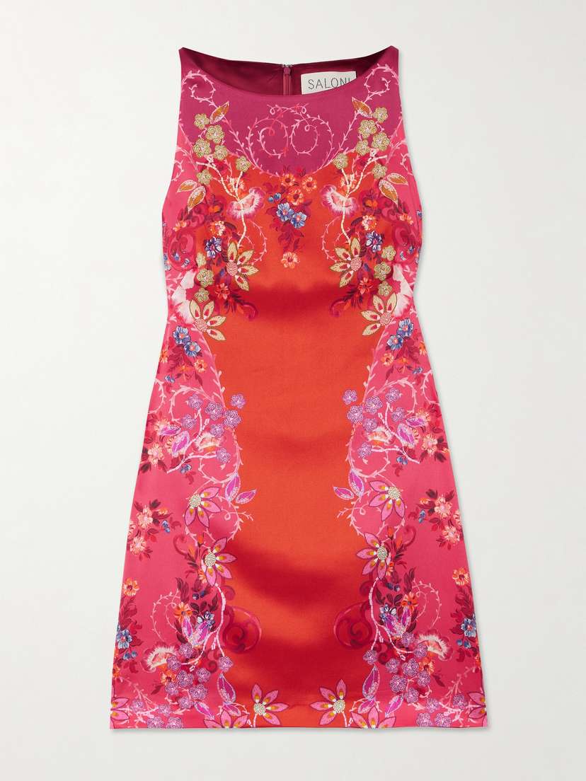 Saloni Alba-b Printed Silk-blend Satin Mini Dress