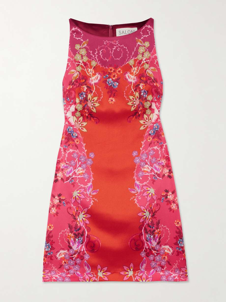 alba-b printed silk-blend satin mini dress