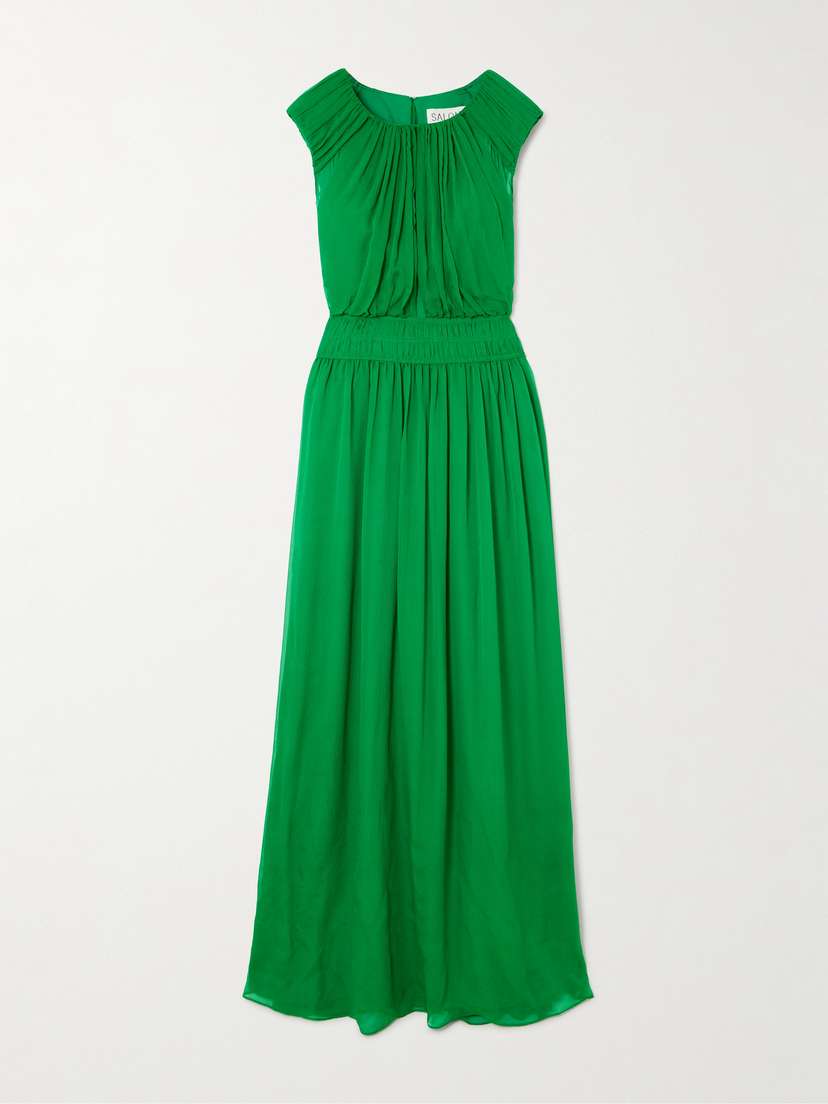 Saloni Maryam Gathered Silk-blend Crepon Maxi Dress