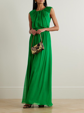 Saloni Maryam gathered silk-blend crepon maxi dress