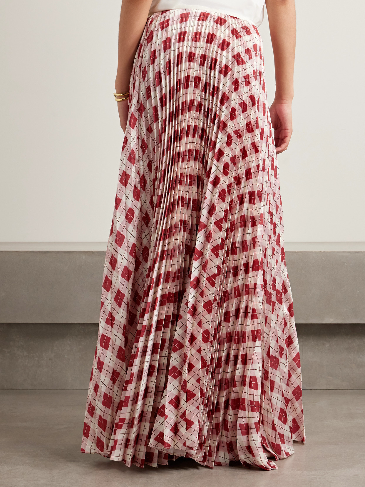 S.s. Daley Kate Pleated Checked Satin-twill Maxi Skirt