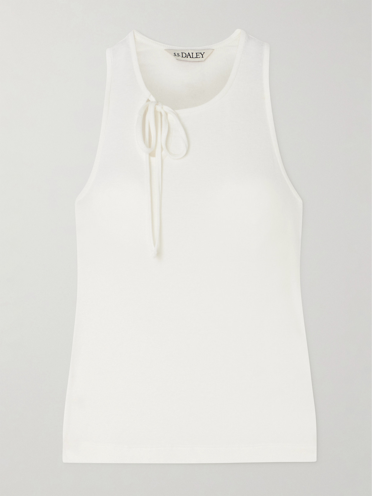 S.s. Daley Cochrane Tie-detailed Ribbed Lyocell-blend Jersey Tank In White