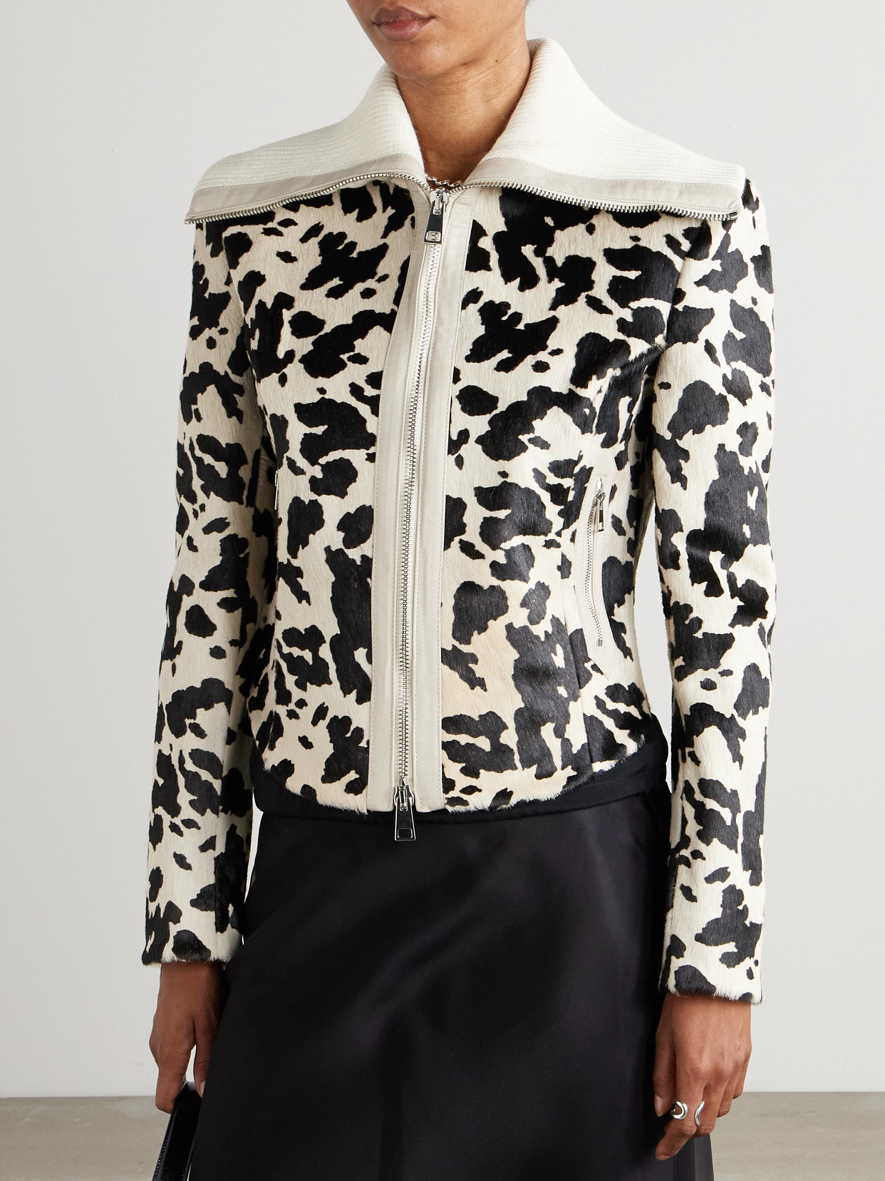 S.s. Daley Ribbed Cropped Wool-trimmed Animal-print Goat Hair Jacket