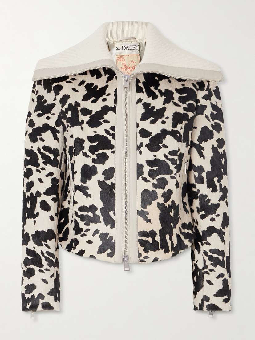 S.S. Daley Ribbed Cropped Wool-trimmed Animal-print Goat Hair Jacket