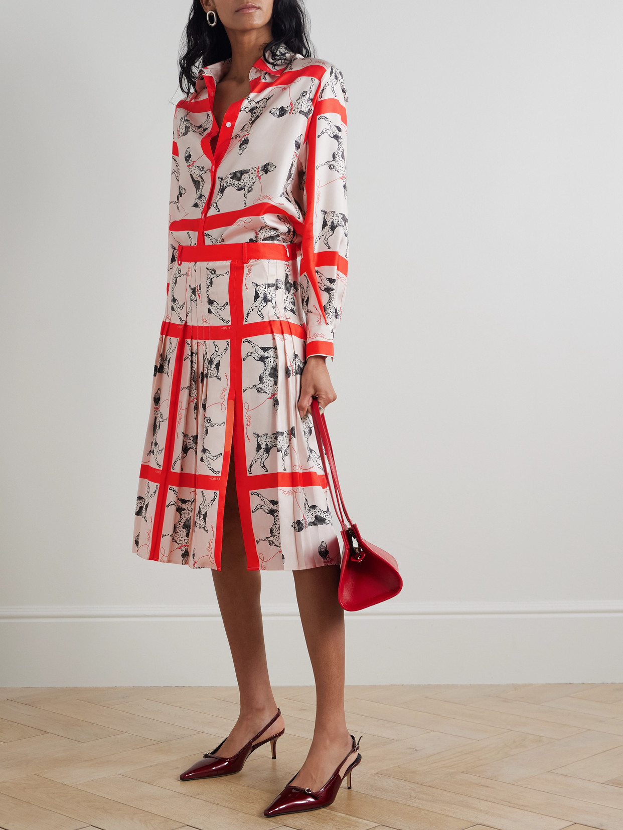 S.s. Daley Pointer Pleated Printed Silk-twill Midi Skirt