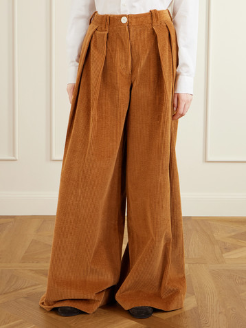S.S. DALEY Pleated cotton-corduroy wide-leg pants
