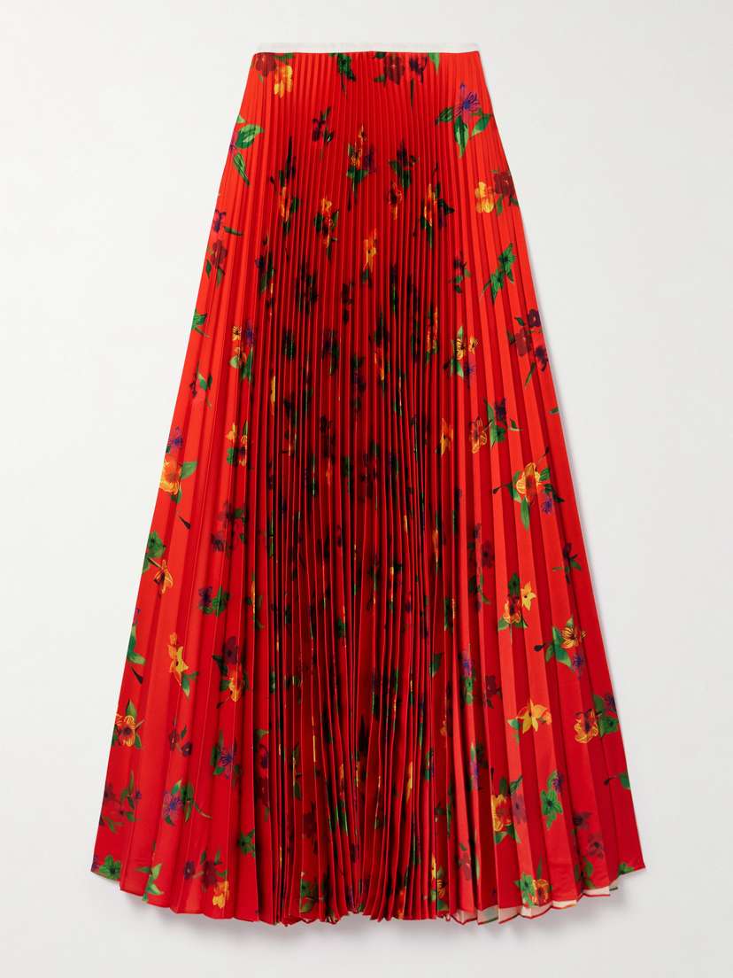 S.S. Daley Sunray Pleated Floral-print Satin Maxi Skirt