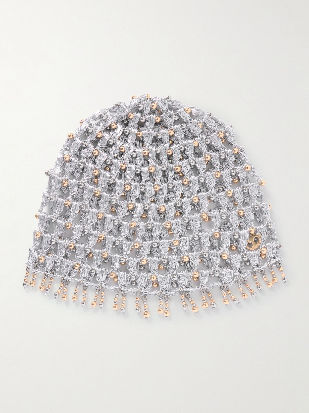 Rabanne Embellished Metallic Crocheted Hat In Silver