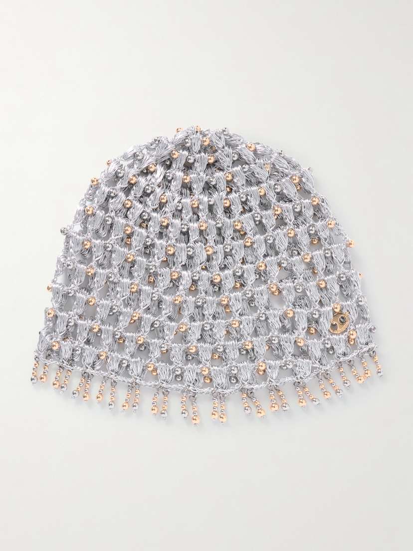 Rabanne Embellished Metallic Crocheted Hat