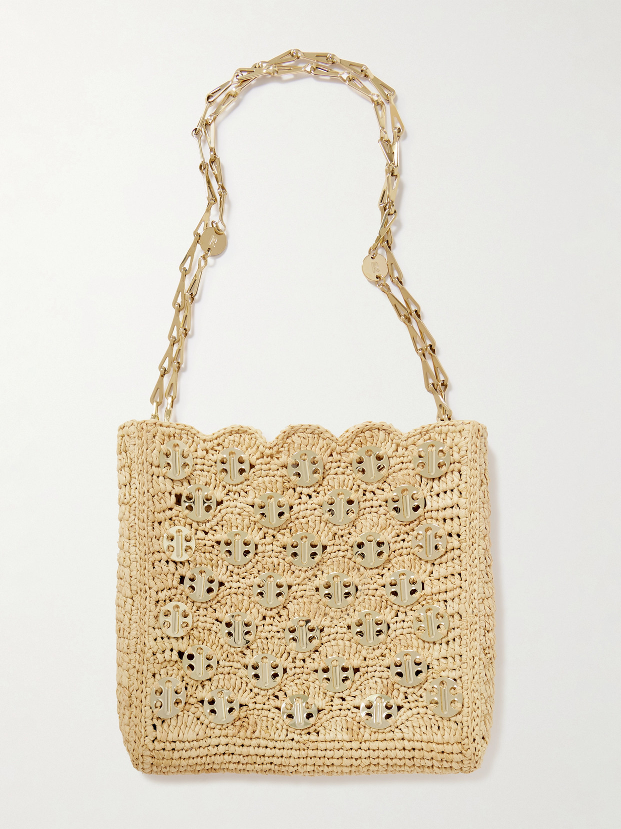Rabanne 1969 Wave Raffia And Chainmail Shoulder Bag In Neutrals