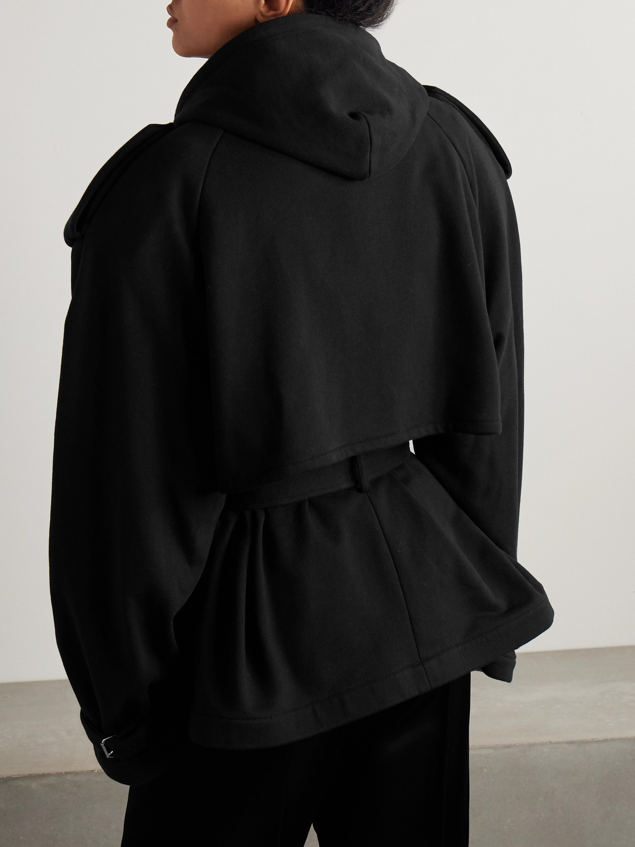 Shop Marie Adam-leenaerdt Hooded Double-breasted Belted Cotton-jersey Jacket