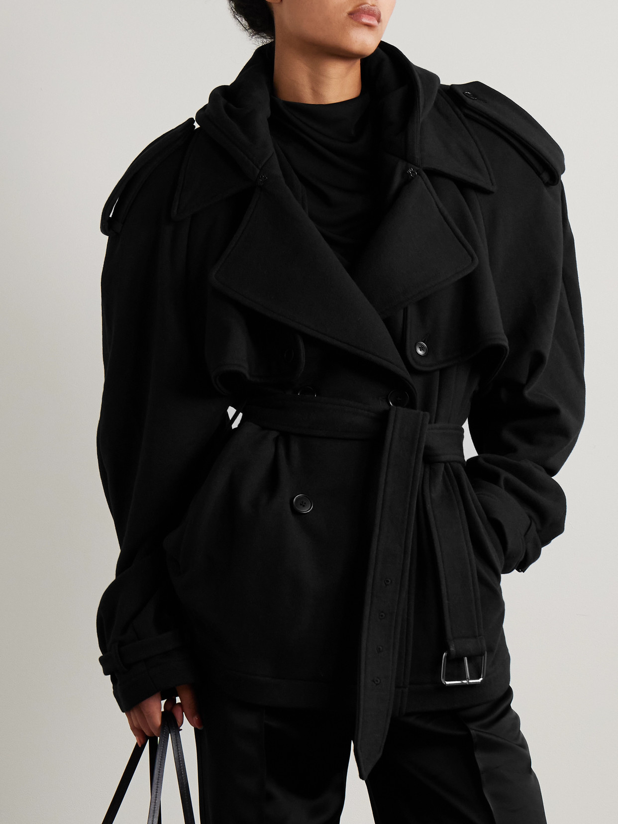 Shop Marie Adam-leenaerdt Hooded Double-breasted Belted Cotton-jersey Jacket
