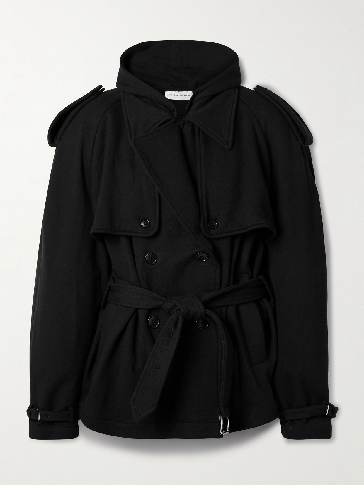Marie Adam-leenaerdt Hooded Double-breasted Belted Cotton-jersey Jacket