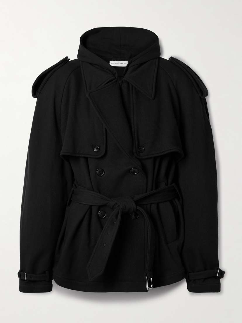 Marie Adam-Leenaerdt Hooded Double-breasted Belted Cotton-jersey Jacket