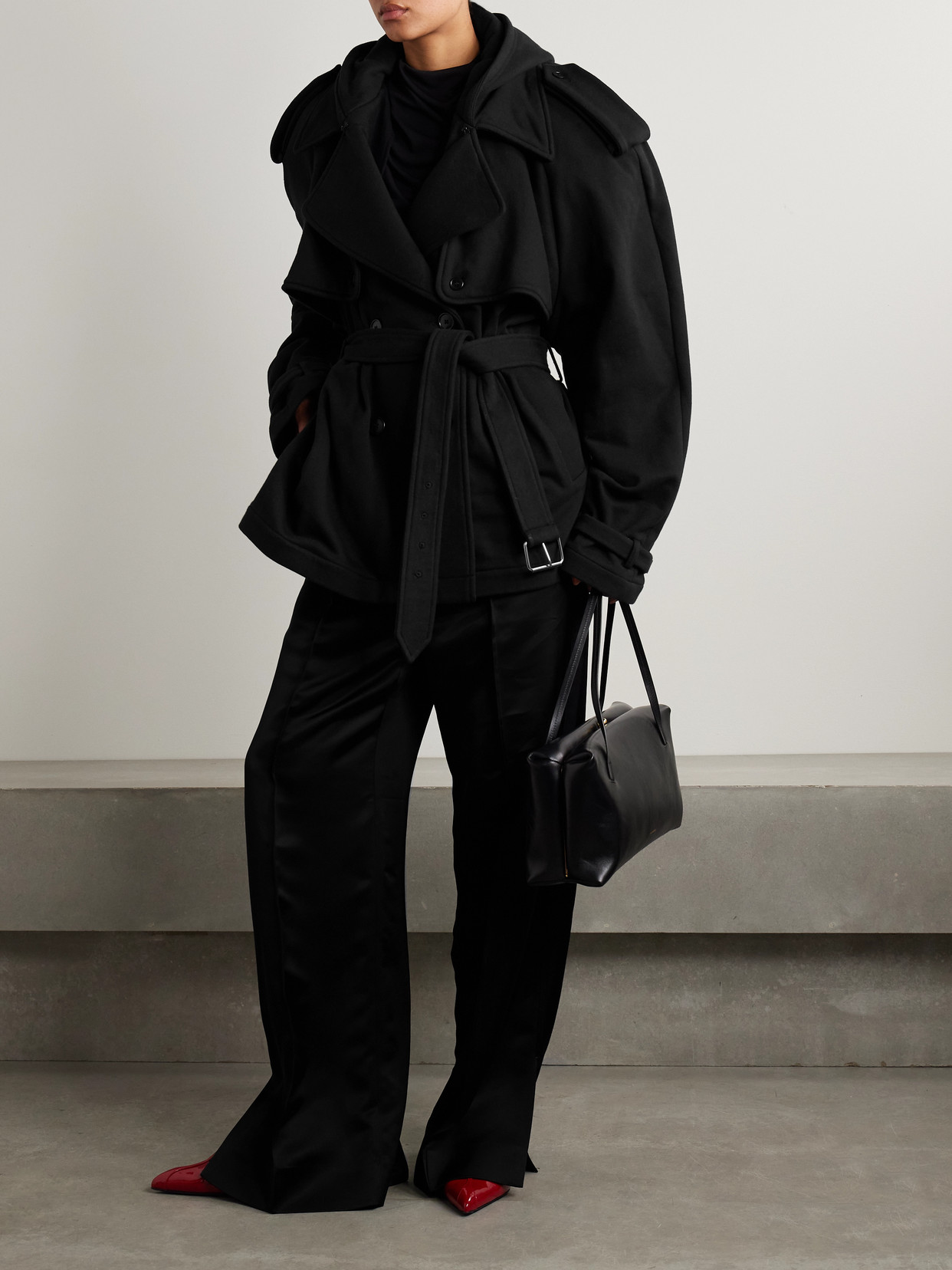 Shop Marie Adam-leenaerdt Hooded Double-breasted Belted Cotton-jersey Jacket