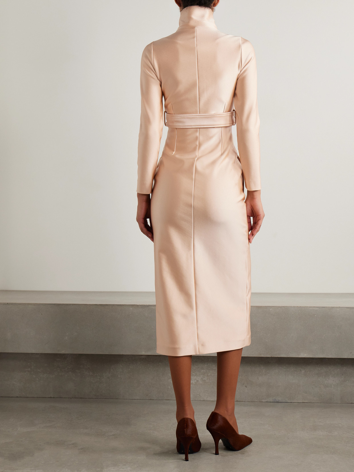 Shop Marie Adam-leenaerdt Belted Stretch-satin Trench Coat