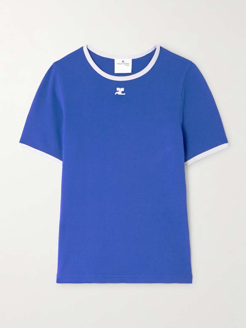 Courrèges Cropped Embroidered Cotton-jersey T-shirt