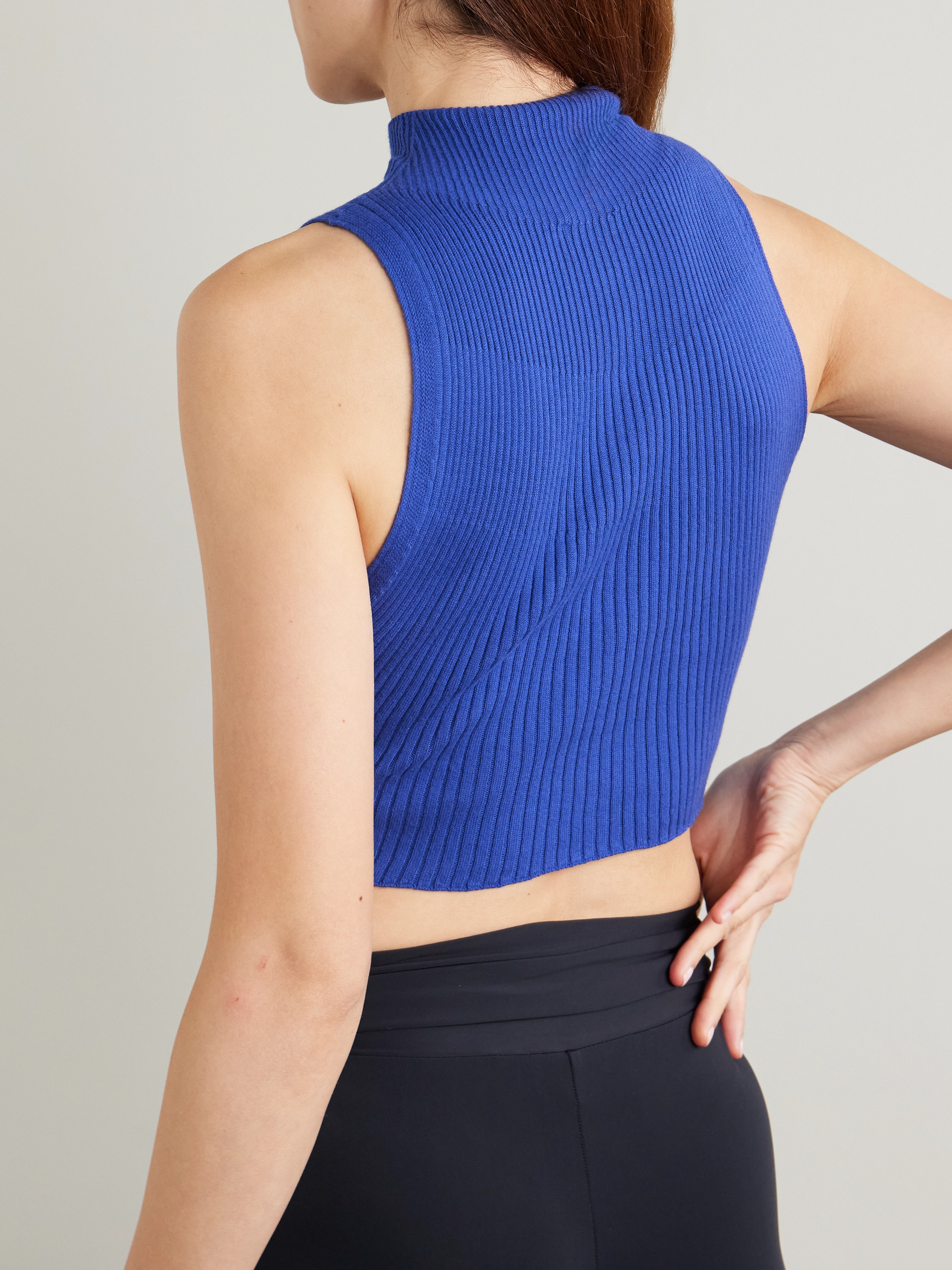 Courrèges Cropped appliquéd ribbed cotton and merino wool-blend tank thumbnail
