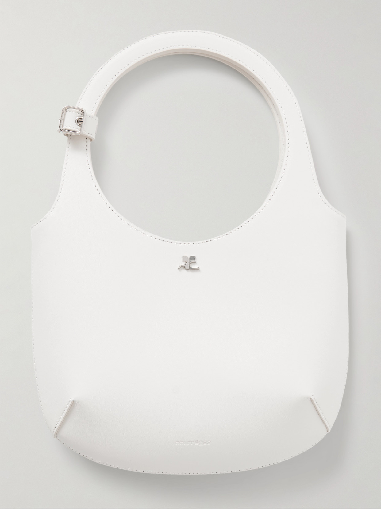 Courrèges Holy Buckled Leather Tote In White