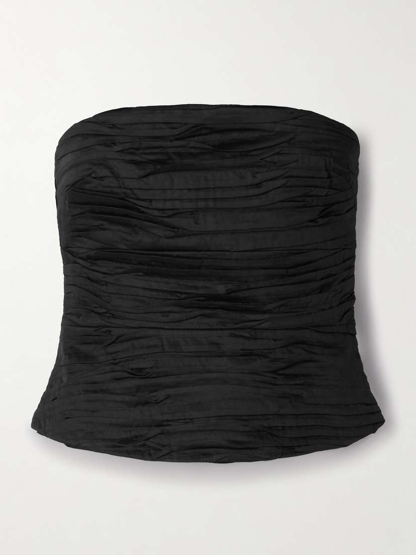 Aje Sunbeam Strapless Pleated Cotton-poplin Top