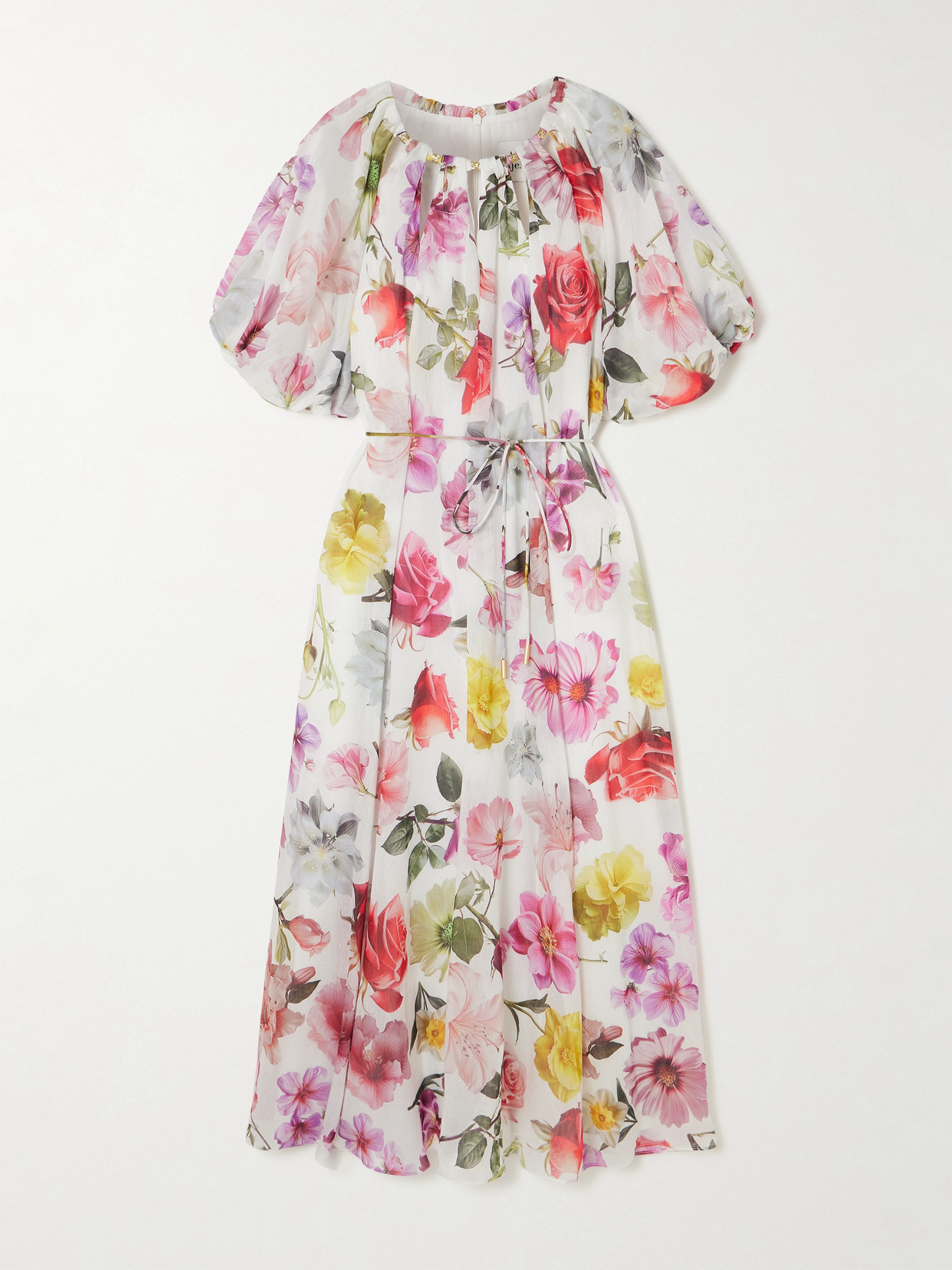 Aje Fleur Embellished Floral-print Tencel™ Lyocell-blend Midi Dress In White
