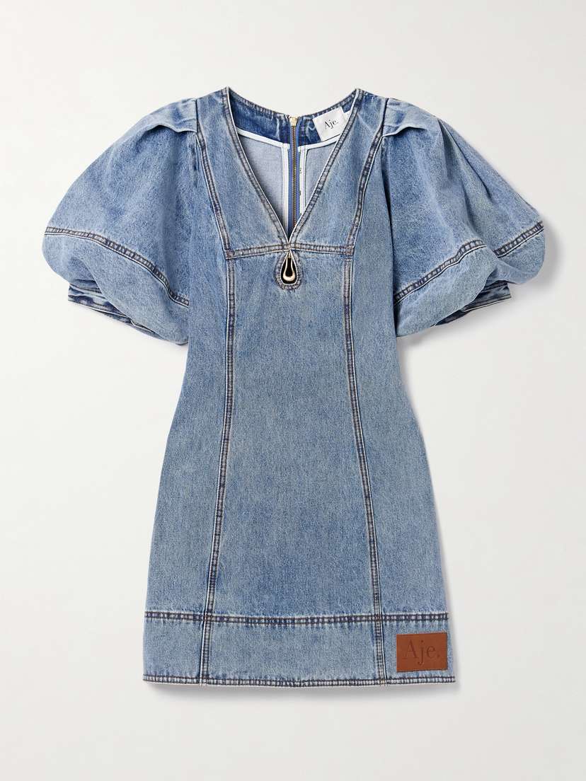 Aje Juno Embellished Cutout Denim Mini Dress