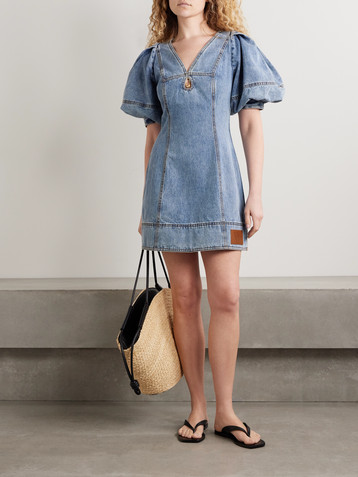 Aje Juno embellished cutout denim mini dress