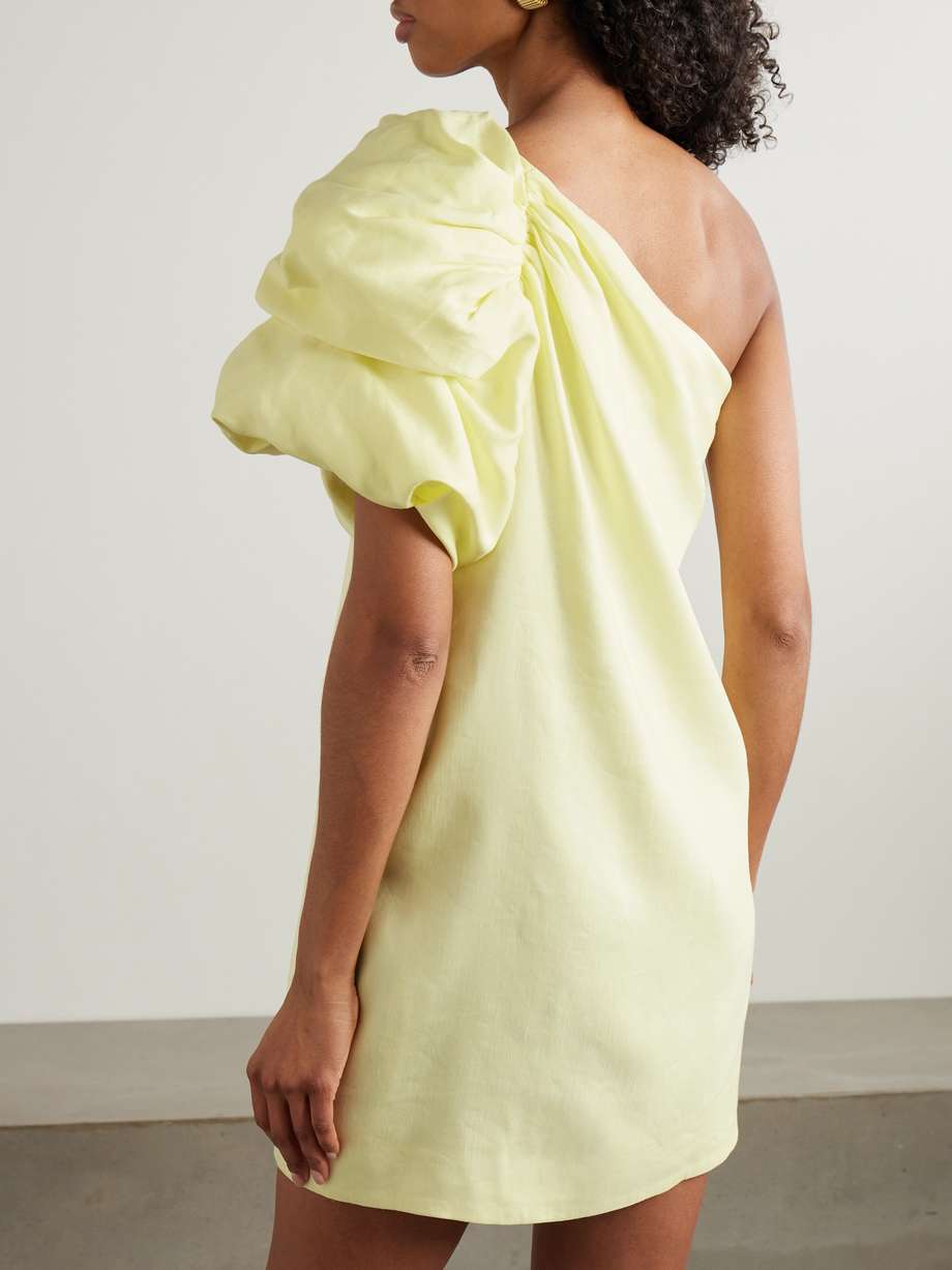 cira one-shoulder embellished draped linen-blend mini dress