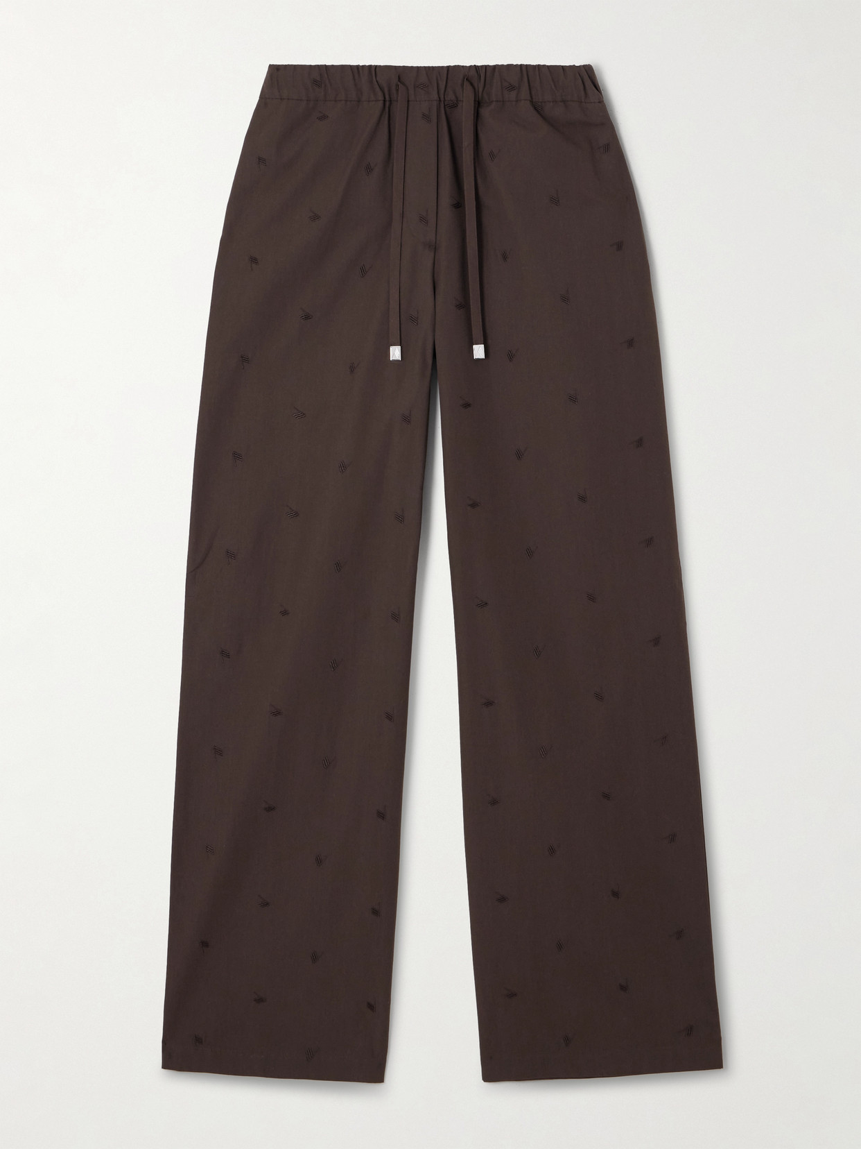 Attico Embroidered Cotton-blend Poplin Wide-leg Pants In Brown