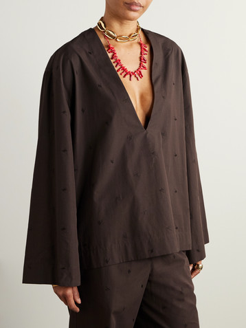THE ATTICO Embroidered cotton-blend poplin blouse