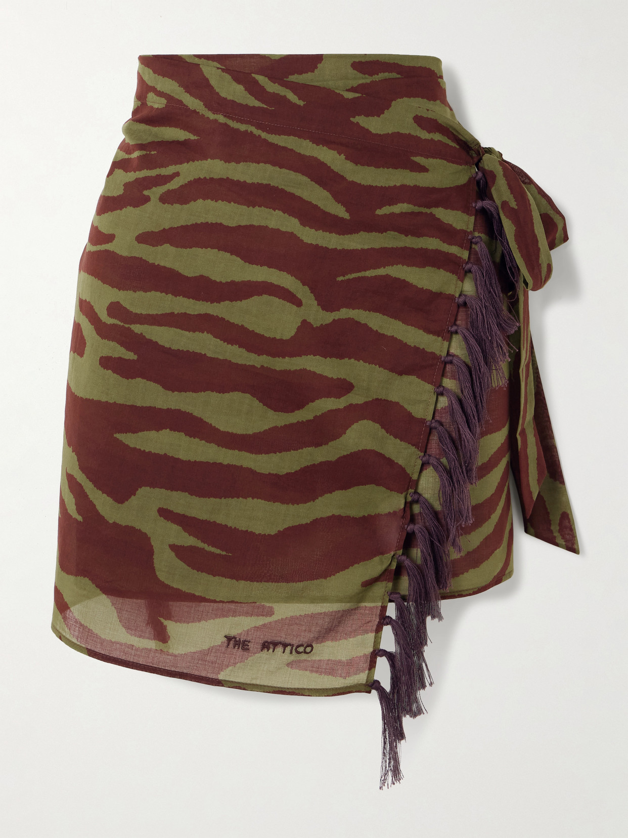 Attico Fringed Zebra-print Cotton-voile Pareo