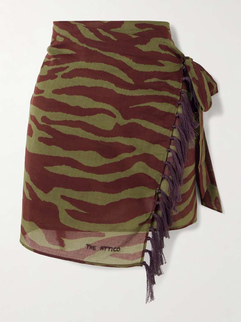 The Attico Fringed Zebra-print Cotton-voile Pareo
