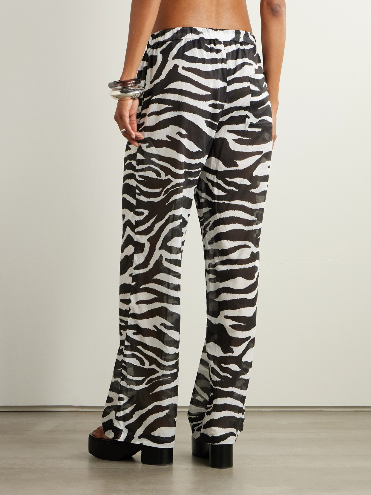 Shop Attico Zebra-print Cotton-voile Wide-leg Pants