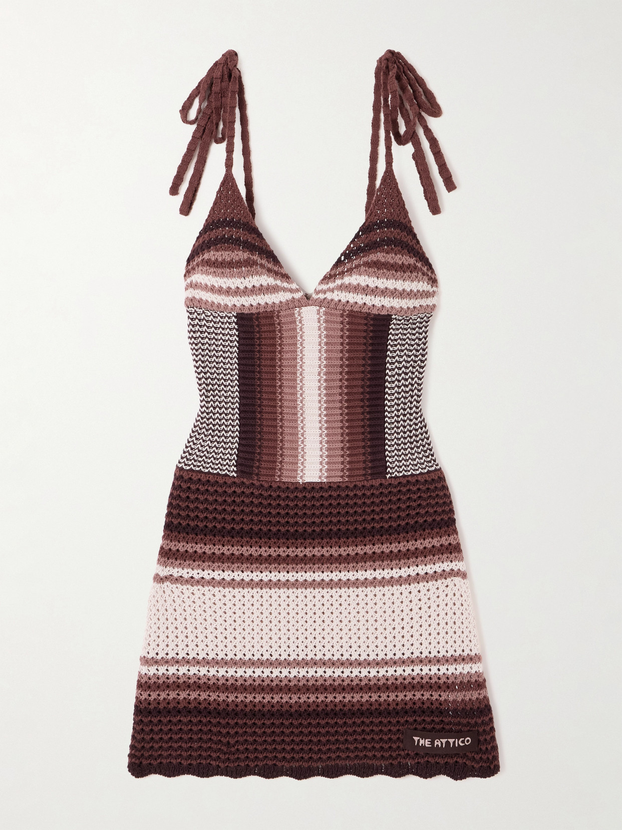 Attico Striped Crocheted Cotton Mini Dress