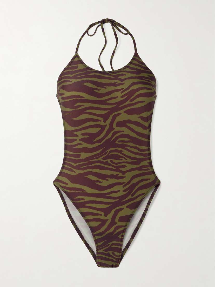 The Attico Zebra-print Halterneck Swimsuit
